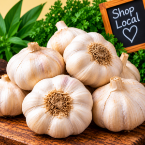 Fresh Spanish Whole Garlic Bulbs large displayed on rustic wood