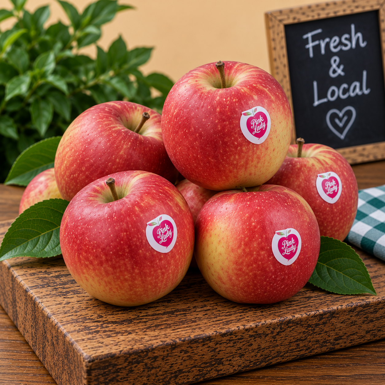 Fresh Crisp Pink Lady Apples with naturally rosy red and golden skin