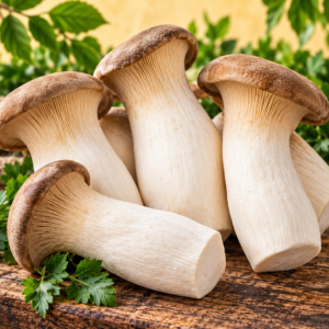 Fresh King Oyster Mushrooms with thick meaty stems