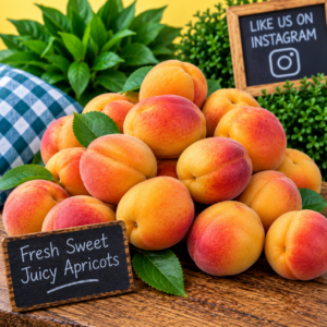 Fresh Sweet Juicy Apricots displayed on rustic wood