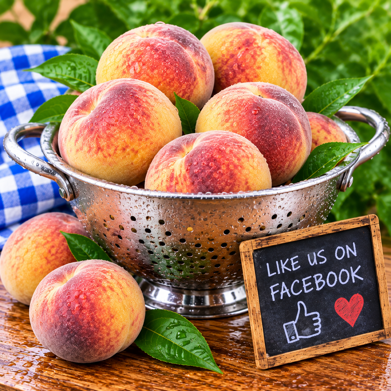 Fresh Sweet Juicy Peaches freshly washed in a metal colander