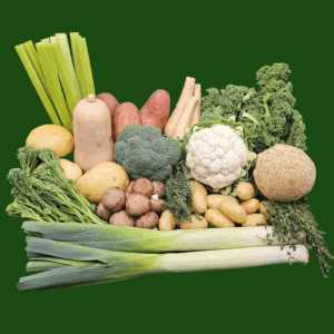 Seasonal Veg Box filled with fresh locally sourced seasonal vegetables in a produce box